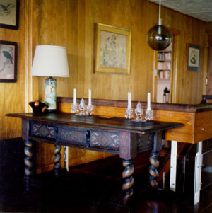 A side table in the dining area