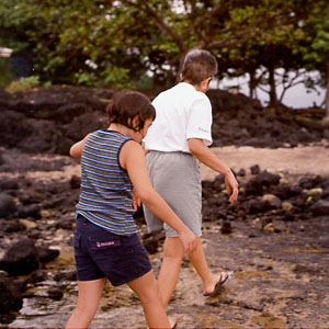 Mom and Keiko walking to the beach
