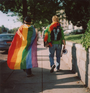 Kelly Hutton and Dimas Natividad walking toward the March