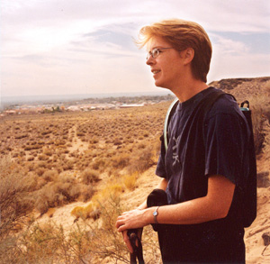 Katherine at the Petroglyph Monument near Albuquerque, overlooking the Paradise Hills subdivision