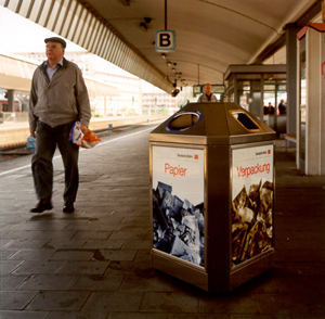 A public trash can that encourages recycling