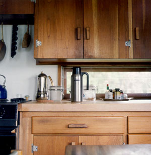 A side table in the dining area